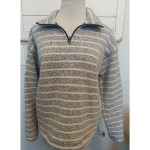 Thread & Supply Pullover Top Women's Small 1/2 Zip Long Sleeve Blue White Stripe